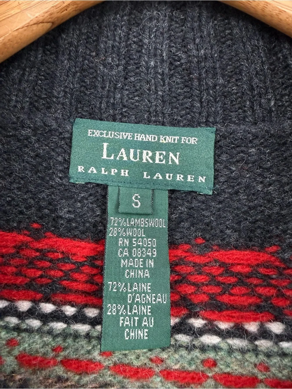 Ralph Lauren Lambswool Nordic Fair Isle Quarter Zip Hand Knit Sweater Size S
